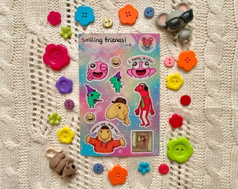 Smiling Friends 6” x 4” Glitter Sparkly Waterproof Sticker Sheet with Pim, Charlie, Allan, Glep by MahalMadeCo