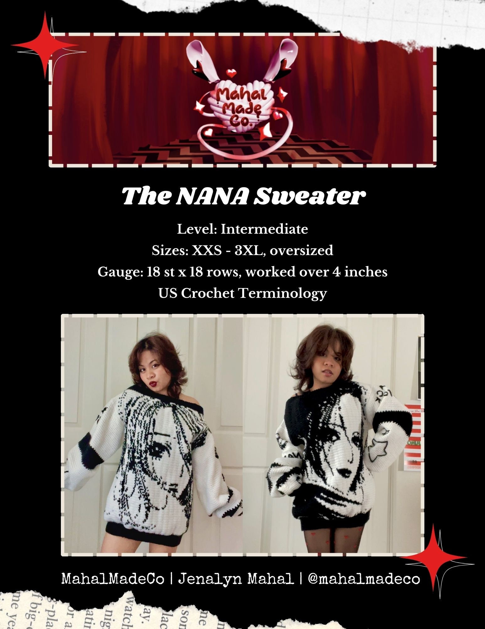 The NANA Sweater, the Full Crochet Pattern by Mahalmadeco (PDF