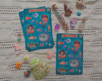 Gone Fishing Cozy Game 4” x 6” Sticker Sheet by Mahal Made Co.