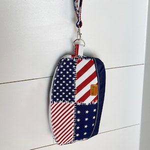 Red, White & Blue Themed Clutch Make Up Bag Purse with Strap