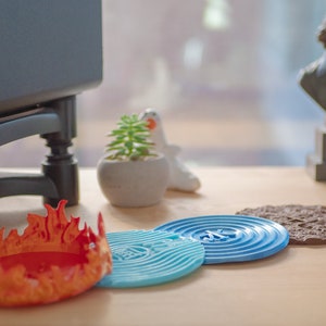 Posavasos Elemental / Posavasos de los cuatro elementos / Posavasos de diseño artístico / Posavasos de agua, tierra, fuego y aire / Posavasos Avatar / IMPRESOS EN 3D