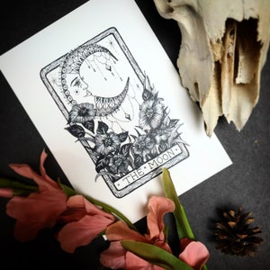 LA LUNE, carte de tarot A5, impression d'art uniquement, décoration murale bohème pour l'astronomie céleste