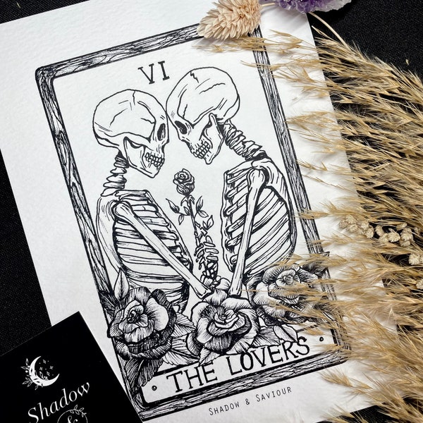 Vl THE LOVERS Tarot Karte A5 Art Print Only Celestial Astronomy Boho LGBTQ+ Valentines Geschenk Wanddeko