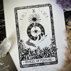 X WHEEL of FORTUNE Tarotkaart A5 Art Print alleen Major Arcana Celestial Astronomy Boho wanddecoratie