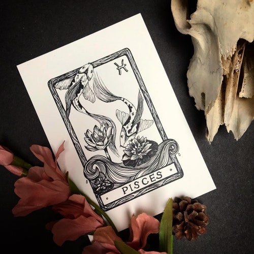 PISCES Zodiac Tarot Card A5 Art Print Only Celestial Astronomy Etsy