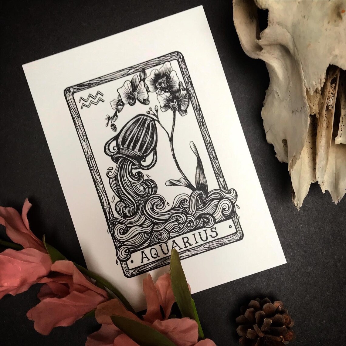 AQUARIUS Zodiac Tarot Card A5 Art Print Only Celestial Etsy