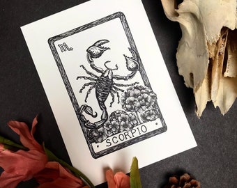 SCORPIO Zodiac Tarot Card A5 Art Print Only Celestial Astronomy Boho wall décor