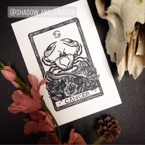 Impresión artística tamaño A5 con la carta del tarot del zodiaco CÁNCER, decoración de pared bohemia de astronomía celestial