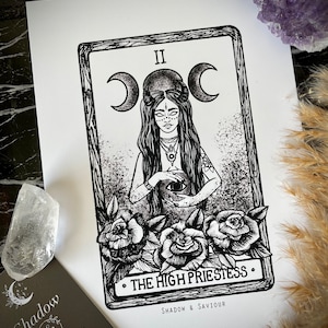 lle THE HOGE PRIESTESS Tarotkaart A5 Art Print alleen Major Arcana Celestial Astronomy Boho wanddecoratie
