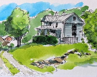 5x7 Old Orchard Creek farmhouse, Lansing NC - giclee print - Appalachian mountain scene