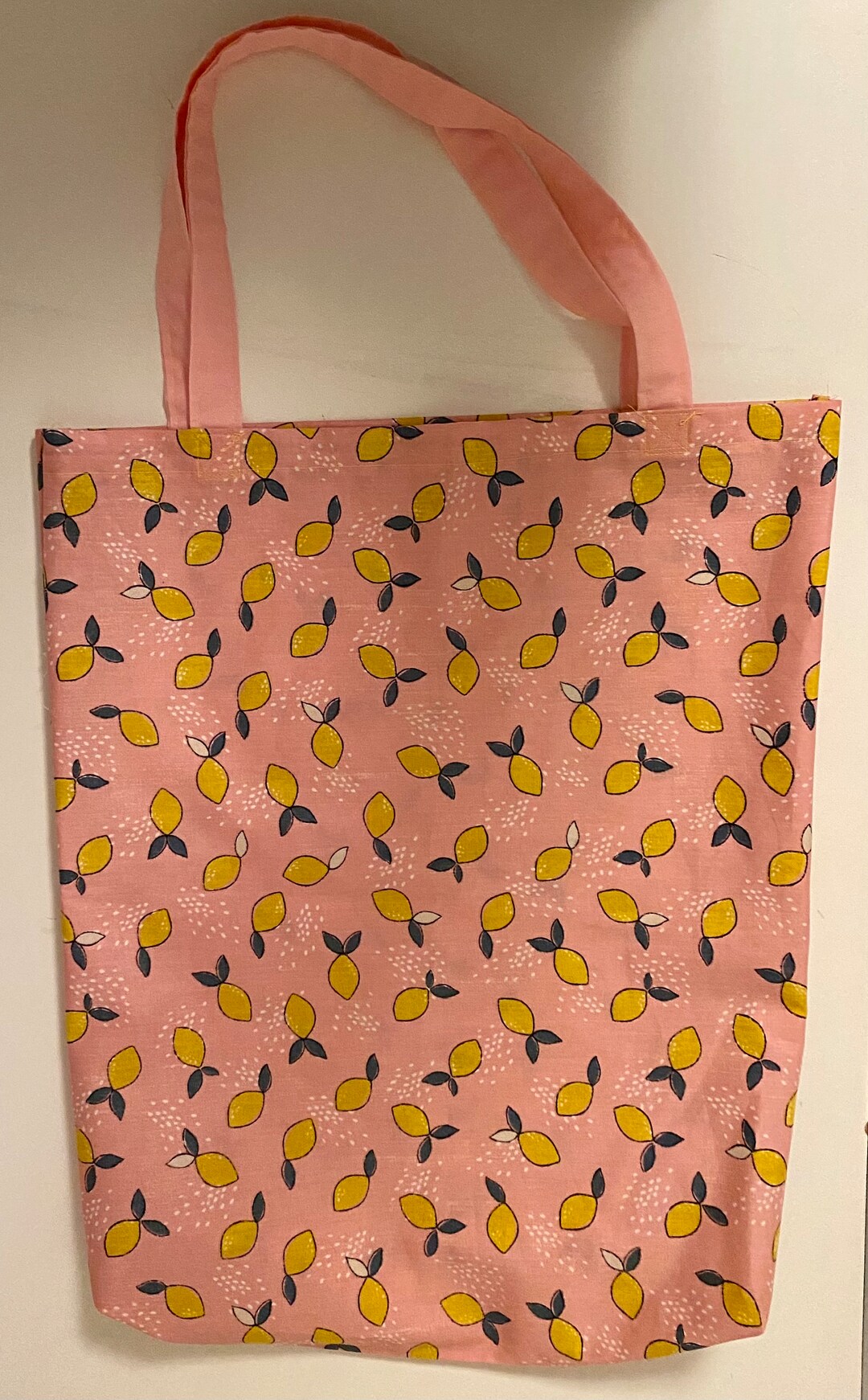 Lemons Shopping Bag Pink Wide Bottom Grocery Etsy
