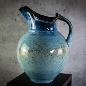 1 gallon pitcher, handmade stoneware, Glossy blue exterior glaze