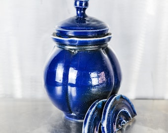 Fermentation crock, 3 quart, handmade porcelain with cobalt slip, white interior glaze