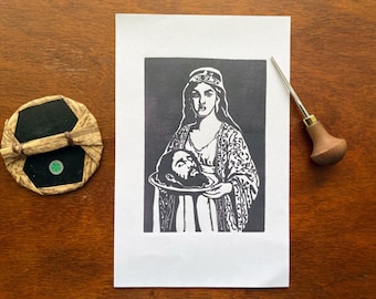 Salome Linocut Print: Dark Feminist Biblical Art, Gothic Decor