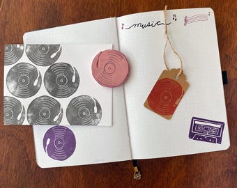 Vinyl Record Album Hand Carved Rubber Stamp for Music Tracking Journaling Block print crafts