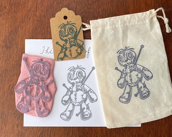Creepy Poppet Rubber Stamp: Hand-Carved Witchcraft Doll, 2x3 in