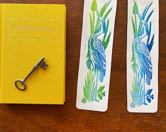 Blue Heron Linoleum Print Bookmark - Perfect Gift for Bird Lovers - Handmade unique-Eco-friendly