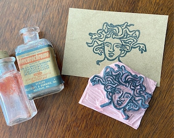 Medusa  Hand Carved Rubber Stamp Personalized Planner Grimoire Journal Halloween Crafts