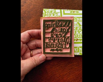 Wishing You a Merry Christmas Hand Carved Rubber Stamp for Festive Cards and Gift Wrapping