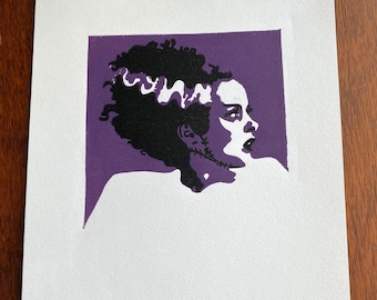 Bride of Frankenstein Linocut Print: Gothic Horror Movie Poster, Limited Edition