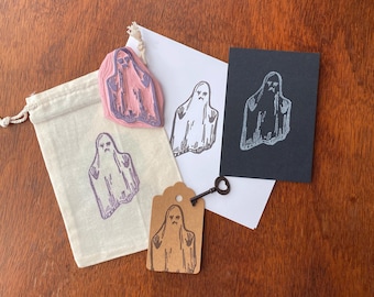 Hand-Carved Ghost Rubber Stamp: Spooky Halloween Block Print, Gothic Journaling