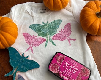 Luna Moth hand carved rubber Stamp for Business or Crafting - Custom Sizes Available