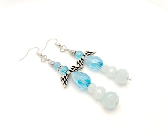 Angel Light Blue Glass Beaded Dangling Religious Earrings