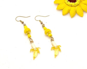 Boucles D'Oreilles Pendantes Type Banane - Transparent, Alliage Et Verre