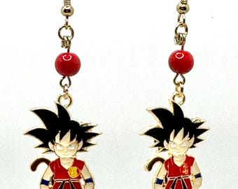 Saiyan Warrior Earrings | Goku-Inspired Red Bead Dangles | Anime Jewelry for Fans