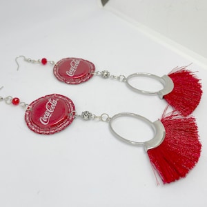 Coca Cola Coke Unique Bottle Cap Dangling Earrings with Oval Pendant