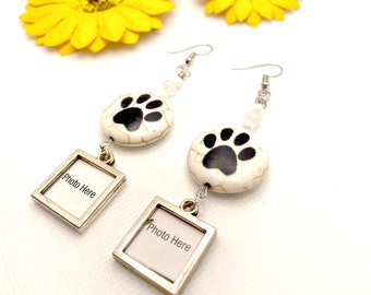Personalized Dog Picture Custom Dangling Earrings Pawprint