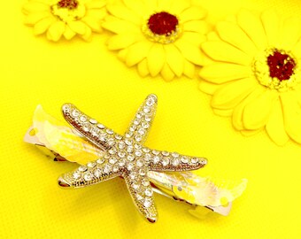 Rhinestone Starfish Holographic Leaves Magical Fantasy Barette