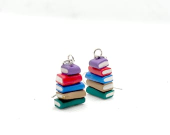 Fun Cute Stack of Books Dangling Reading Earrings