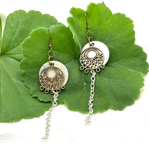 Geometric Aztec Earrings – Unique Chain Dangle Earrings, Tribal Inspired Handmade Jewelry, Statement Accessory