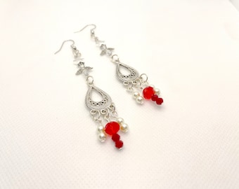 Boho Angel Red Glass Pendientes colgantes