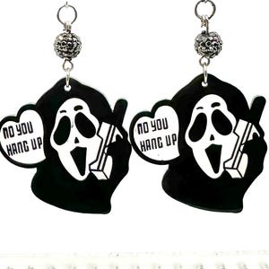 Ghostface Horror Dangling Earrings with Silver Rhinestone Accent – Spooky Cute Halloween Jewelry