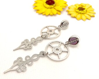 Steampunk Clockwork Clock Hands Silver Dangling Earrings
