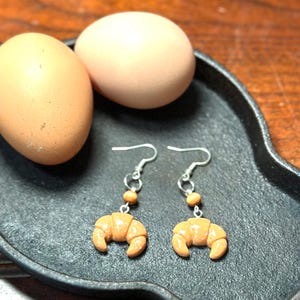 Adorable miniature breakfast croissant dangling earrings