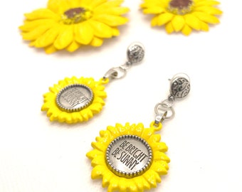 Be Bright Be Sunny Sunflower Summer Spring Dangling Metal Earrings