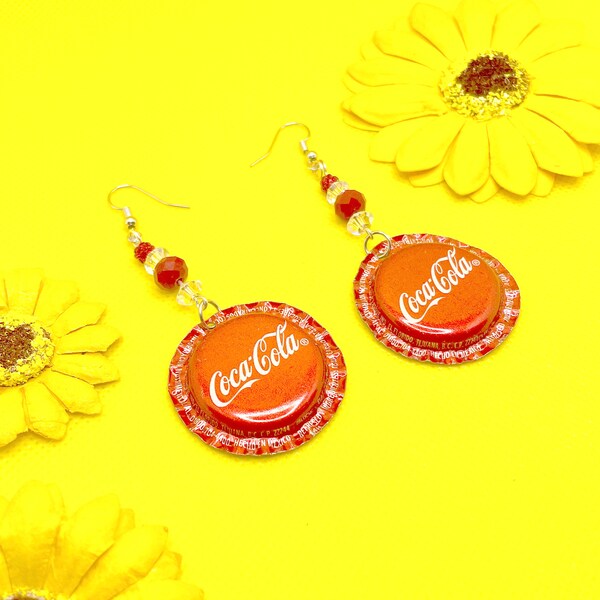Coca Cola Red Recycled Soda Bottle Cap Earrings