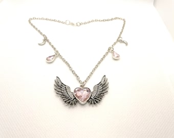 Angel Wings Pink Rhinestone Valentines Day Choker Collar