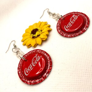 Coca Cola Coke Soda Recycled Bottle Cap Earrings Dangling