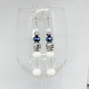 Blue White Grey Beaded Dangling Earrings