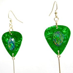 Cute Dangling Green Guitar Pick Earrings Musicians