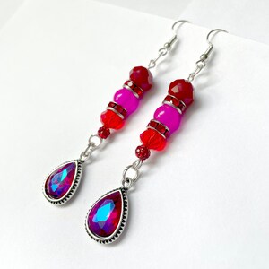 Pink Purple Red Rhinestone Valentines Day Love Dangling Teardrop Earrings
