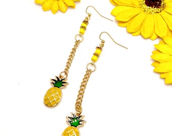 Pineapple Yellow Chain Long Chain Dangling Earrings