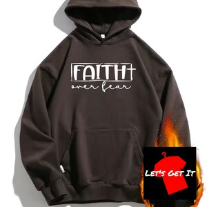 Faith over Fear Unisex Hoodie Inspirational Sobriety Apparel Many Colors Warm Brown (White Print)