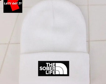 The Sober Life White Cuffed Winter Beanie Ski Cap Skully for Adults