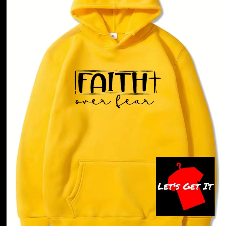 Faith over Fear Unisex Hoodie Inspirational Sobriety Apparel Many Colors Warm Gold (Black Print)