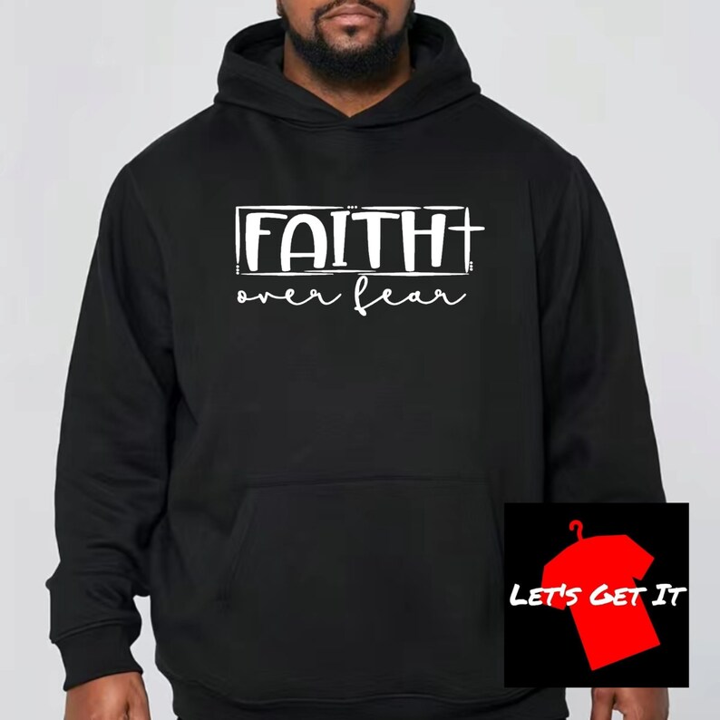 Faith over Fear Unisex Hoodie Inspirational Sobriety Apparel Many Colors Warm Black  (White Print)